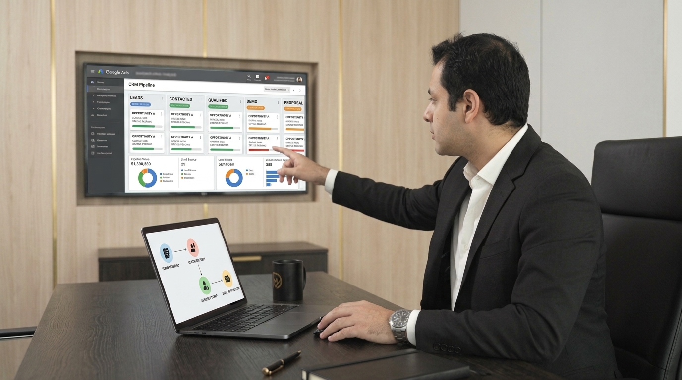 David Muñoz Vega revisando campañas digitales desde su despacho.